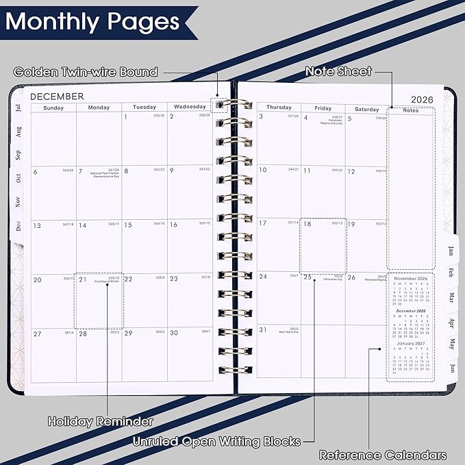 2026-2027 Planner - Weekly & Monthly Planner 2026-2027 with Twin-Wire Binding, July 2026 - June 2027, 6.3" x 8.4", Hardcover with Monthly Tabs, Back Pocket, Thick Paper - Blue