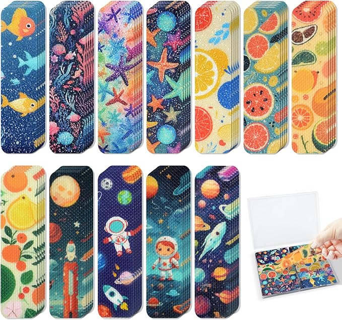 120 Pieces Anxiety Sensory Stickers with 2 Textured Stickers - Desk Fidget and Calming Stickers with Storage Box for Adults & Teens - Anxiety Relief Sensory Strips (Cartoon)