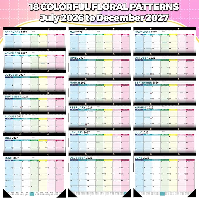 2026-2027 Calendar, Desk Calendar 2026-2027 from Jun 2026 to Dec 2027, Large 17" x 12" Wall Calendar Monthly Planner for Office Home, Teacher Desk Organizer Household Supplies