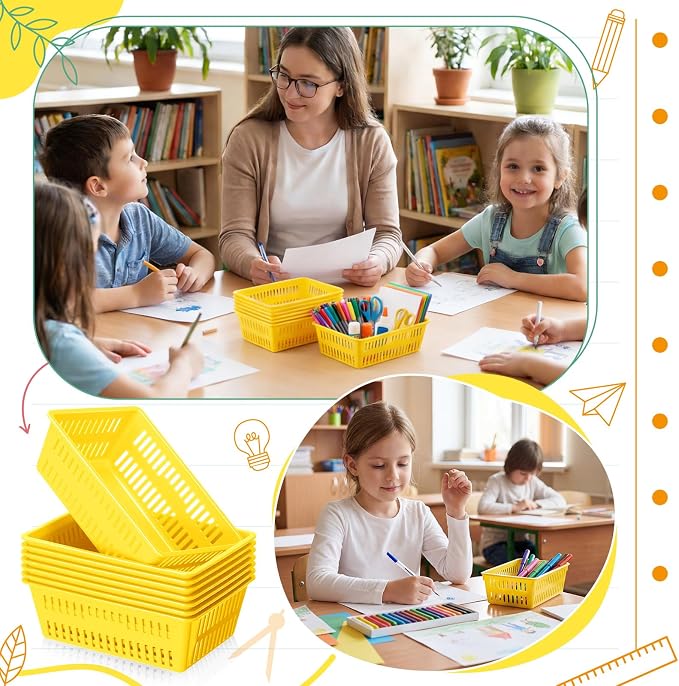 Sherr 36 Pack Classroom Storage Basket Small Plastic Basket for Organizing Crayon Pencil Container Storage Bin Tray Holder for Paper Shelf Back to School Office Supply 6.1"l x 4.3"w x 2.4"h(Yellow)