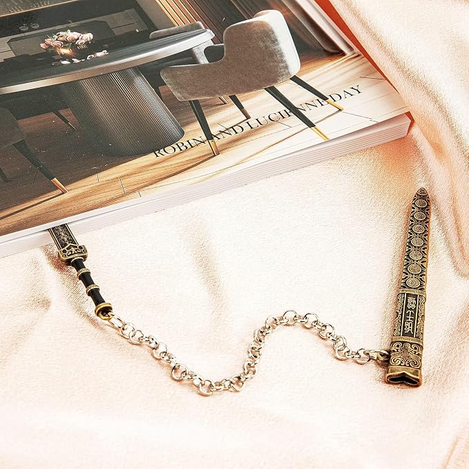 Vintage Metal Sword Bookmark with Scabbard and Link or Chain - 2 Pcs, for Reading Men, Book Reading Accessories, Gift for Teacher, Student, Office, School, Library, Bookstore (Yellow & Black)