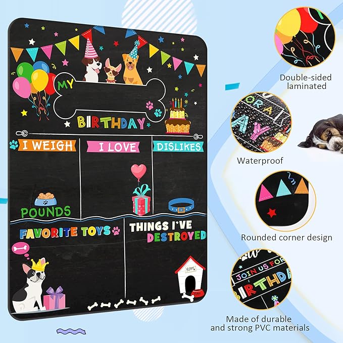 Tenare Dog Birthday Chalkboard Sign Pet Birthday Milestone Board Colorful Puppy Monthly Reusable Double Sided Doggy Chalkboard Sign for Photo Props Party Supplies Decoration 13.7 x 10 Inch
