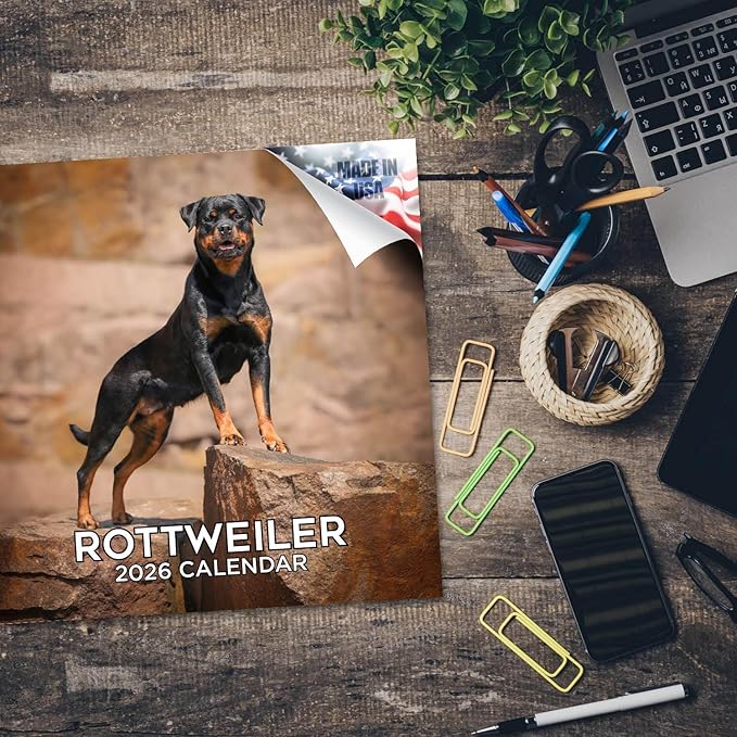Rottweiler Calendar 2026 by MegaCalendars – Monthly Dog Breed Wall Calendar, Made in USA