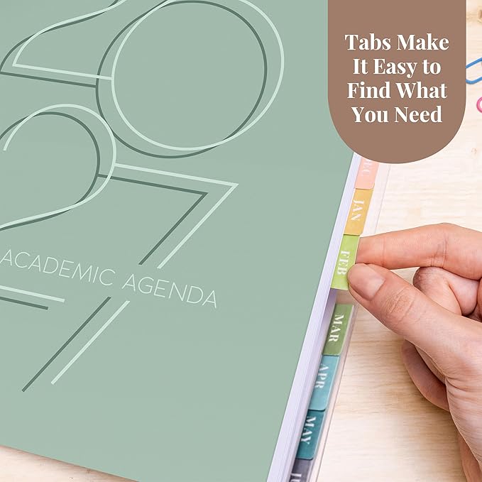 Rileys Academic Planner 2026-2027, Daily, Weekly & Monthly Planner, July 2026 - June 2027, Student Notes Pages, Twin-Wire Binding, Weekly Agenda for School & Work (8.5 x 11-Inches, Deco, Green)