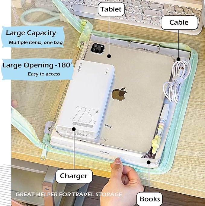 Waterproof Zipper Pouch A4 Size Book Sleeve Pouch Plastic Book Bag for Classroom Clear Reading Bag Expanding File Folder for Storing Documents, Books, Homework, School Supplies.Ect