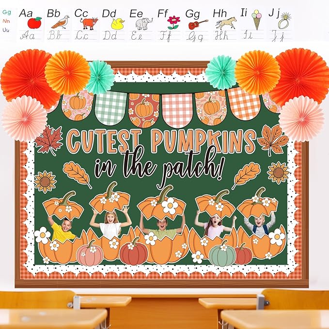 Containlol 71 Pcs Thanksgiving Bulletin Board Classroom Decoration Thanksgiving Fall Bulletin Board Set Autumn Pumpkin DIY Craft Photo 3D Paper Fans Cutouts for Fall School Classroom Home Decor