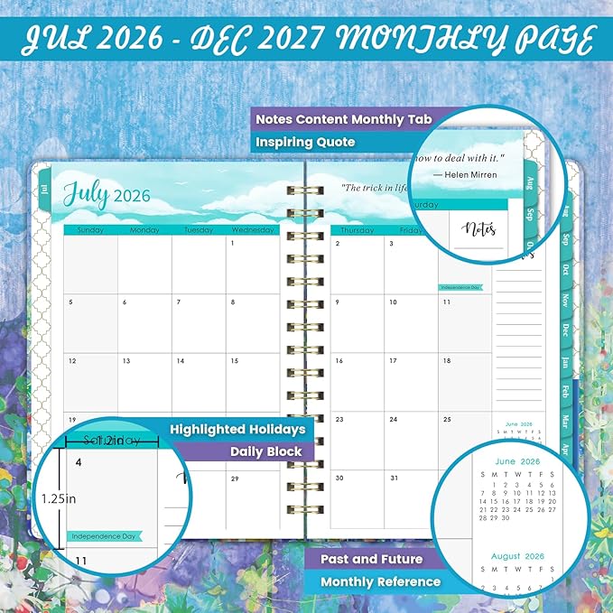 2026-2027 Planner - Weekly and Monthly Academic Planner 2026-2027, JUL. 2026 - JUN. 2027, 6.4" x 8.5", 26-27 Academic Planners with Monthly Tabs, Sturdy Cover, Premium Paper, Back Pocket, Strong Twin-wire Binding