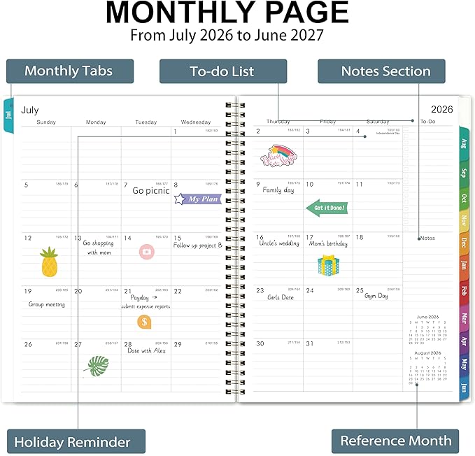 Planner 2026-2027 - Jul. 2026 - Dec. 2027, 2026-2027 Planner Weekly and Monthly with 12 Colorful Monthly Tabs, 8.5" x 11" Inner Pocket, Twin-Wire Binding