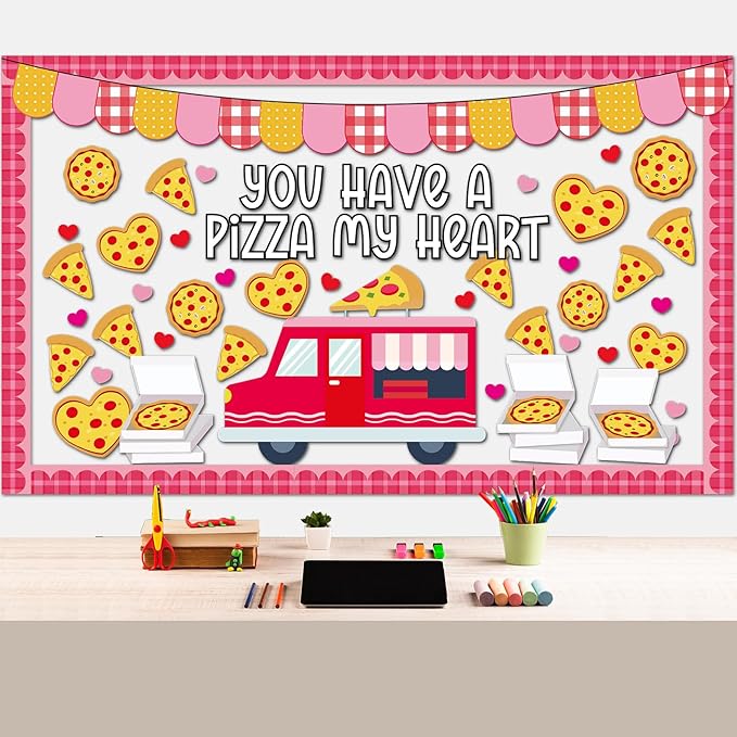 Valentine’s Day Pizza Classroom Bulletin Board Decorations Pizza Truck Heart Cutouts You Have A Pizza My Heart Bulletin Board Set Valentines Day Decor for Home School Office Pizza Party Supply