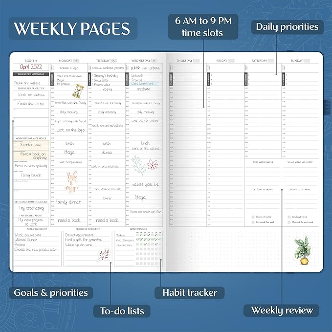 Legend Hourly Planner PRO Premium – Undated Schedule Planner with Time Slots – Weekly, Monthly & Daily Personal Organizer, A4 (Mystic Blue)