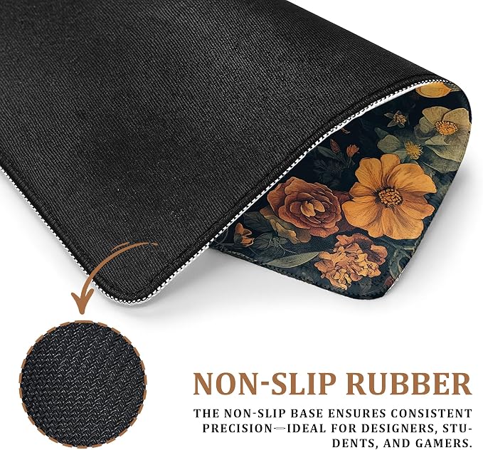 Vintage Moody Floral Bee Mouse Pad, Dark Cottagecore Botanical Bumblebee Insect Mousepad for Home Office Dorm Computers Laptop Supplies Desk Accessories,Bee Lover Gifts, 9.5x7.9 Inch