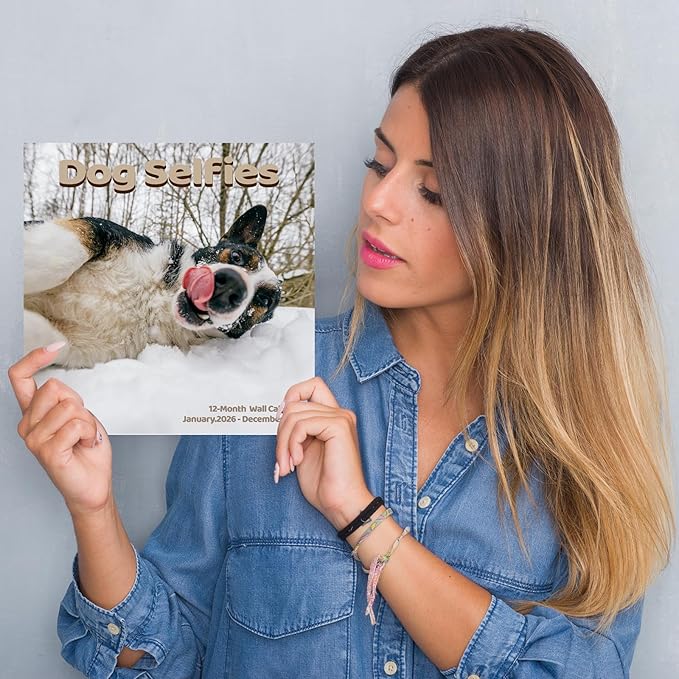 Dog Selfies 2026 Wall Calendar | 12" x 24" Open Hangable Monthly | Thick & Sturdy Paper | Funny Dogs | Family Planner Calendar