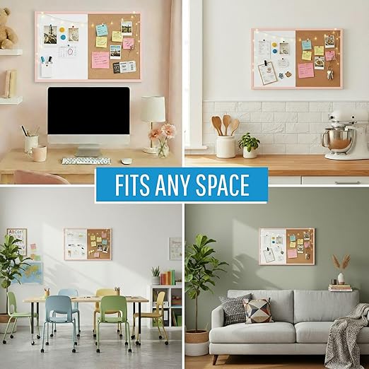MasterVision Pastel Combo Bulletin and Dry Erase Board, 36" x 24", Salmon Pink Frame, Decorative Magnetic Whiteboard and Cork Board, Wall Décor for Home, Office, Dorm, or Classroom
