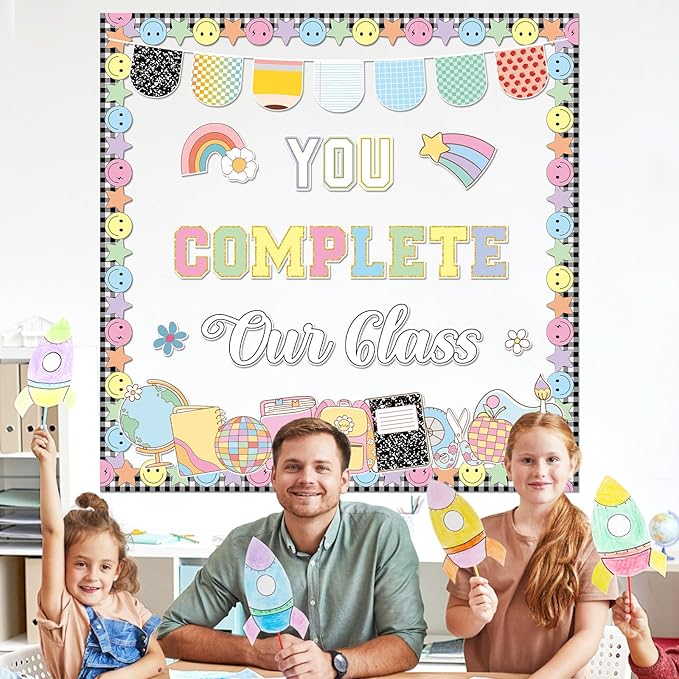 Composition Notebook Back to School Bulletin Board Decoration You Complete Our Class Paper Cutouts First Day of School Welcome Back Bulletin Board Set for Classroom Chalkboard Wall Decor Home Supplies
