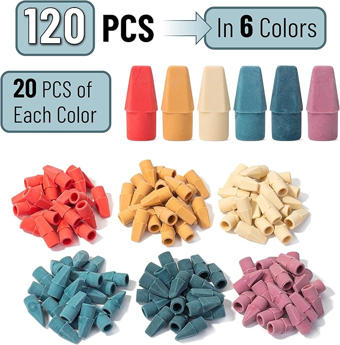 Mr. Pen- Pencil Erasers Toppers, 120 Pack, Colorful, Latex Free, No Smudge, Mr Pen Erasers for Pencils
