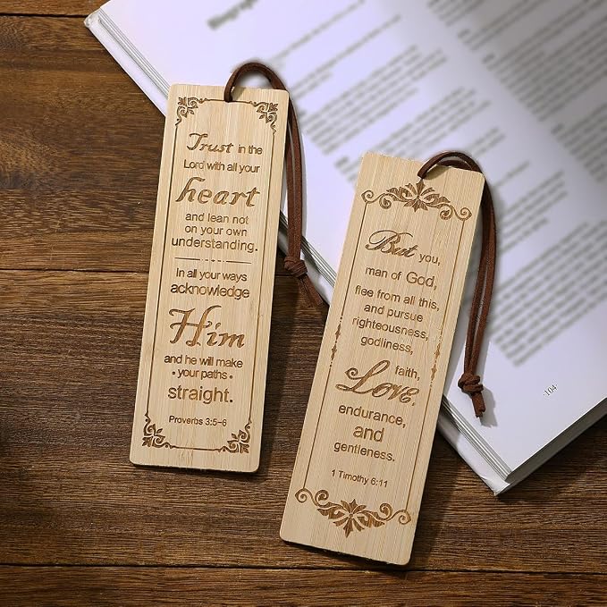 2 Pcs Bible Bookmark Bamboo Bookmarks for Men, Bible Book Markers Gifts for Christians (Classic)