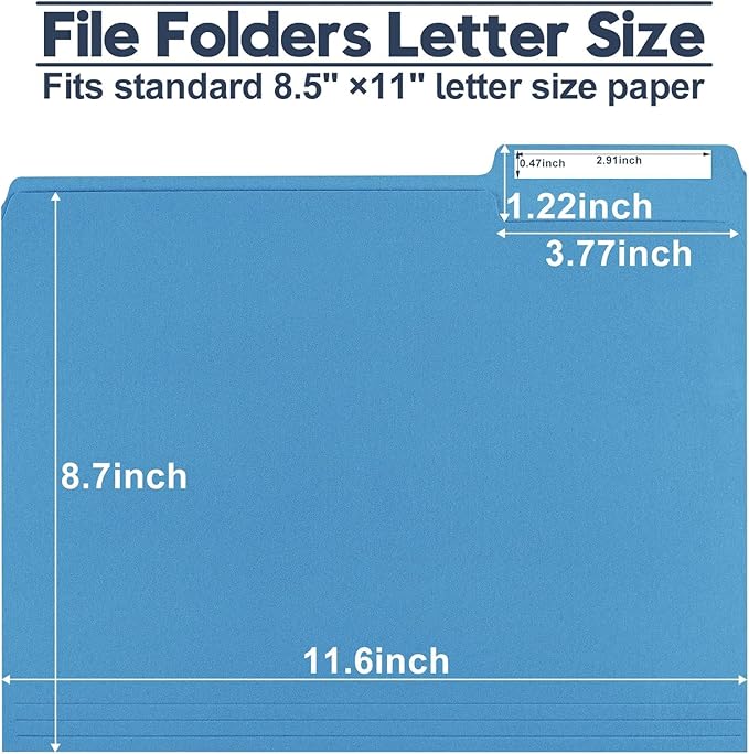 File Folders,150 Pack 1/3 Cut Tab Colored File Folders,Letter Size 8.5" x 11",Bulk Durable Paper Folders with Blank Labels for Office Business School Home Use,Navy Blue