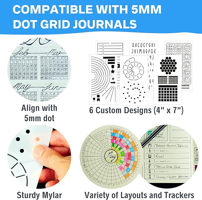 Ultimate Productivity Journal Stencil Set - Custom-Designed Supplies for Bullet Dotted Journal Planners, DIY Templates to Create Calendars, Lists, Letters, Numbers, Habit Trackers by Sunny Streak