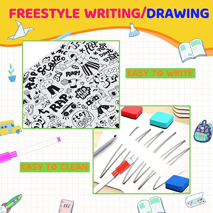 50 Pack Dry Erase Answer Paddles with Handle, 8 x 10 Inch Wooden Double-Sided Handheld Whiteboards Reusable Writing Boards with 50 Markers & 50 Erasers for Classroom Teaching & Auction Paddles Bidding