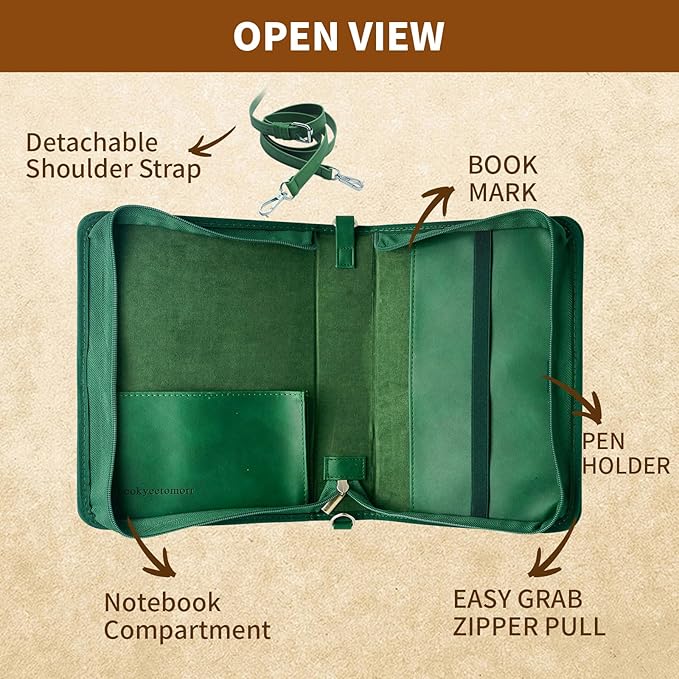 Bible Cover,Bible Cover Case for Women,Men&Children with Detachable Shoulder Strap,Handle for Bible and Other Book Accessories,Christian Art Gifts,PU Leather, Church Bag,Green