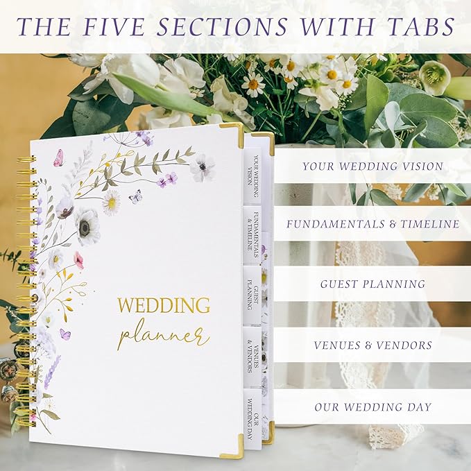 Wedding Planner Book and Organizer, Bridal Wedding Book Planner with Tabs and Sticker to Guide Entire Wedding Process, Checklists, Countdown Calendar, Ceremony Outline, Perfect Engagement Gift for Her, Bride Gifts for Bride to Be (11.5"x 9.5")