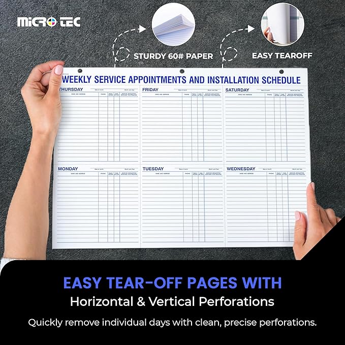 Weekly Service Appointment Schedule Pad 22 x 17 Desk Planner - Installation Scheduling Notepad, Technician Work Schedule Desk Pad, Perforated Office Appointment Log - 3 Pad (52 Sheets Per Pad)