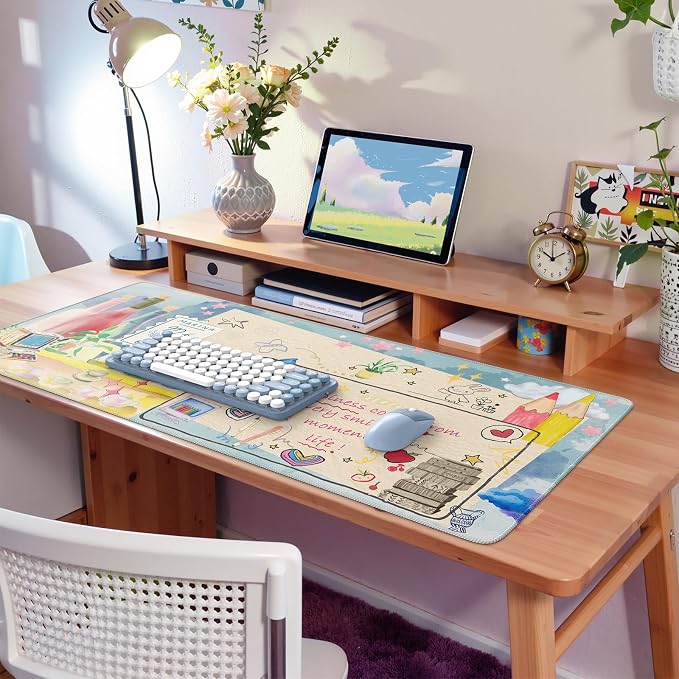 iCasso Extra Large Mouse Pad, Desk Pad Mat,Office Matt for Desktop Protector, Anti-Slip XXL Big Mousepad with Stitched Edges for Laptop Computer Keyboard(Blue)