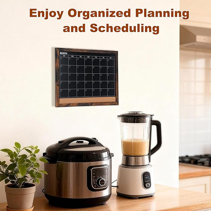 Chalkboard Calendar for Wall,13" x 17",Small Rustic Framed Magnetic Chalkboard & Cork Bulletin Board for Office Home School