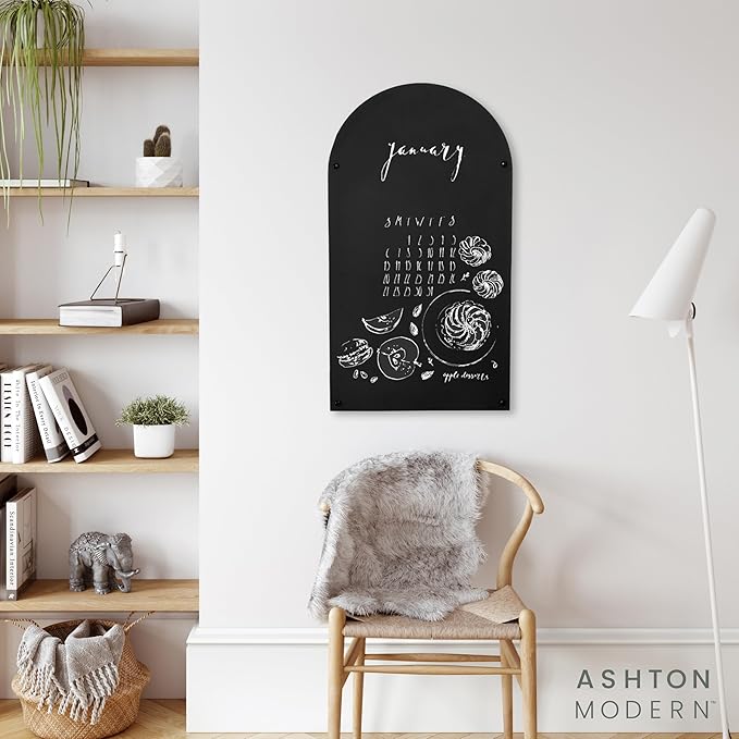 Metal Magnetic Chalkboard for Wall - 17 x 31.5 Inch Large Chalk Board Sign Board for Wall, Magnet Board, Blackboard Food Truck Menu Board for Kitchen, Hanging Signs - Arched