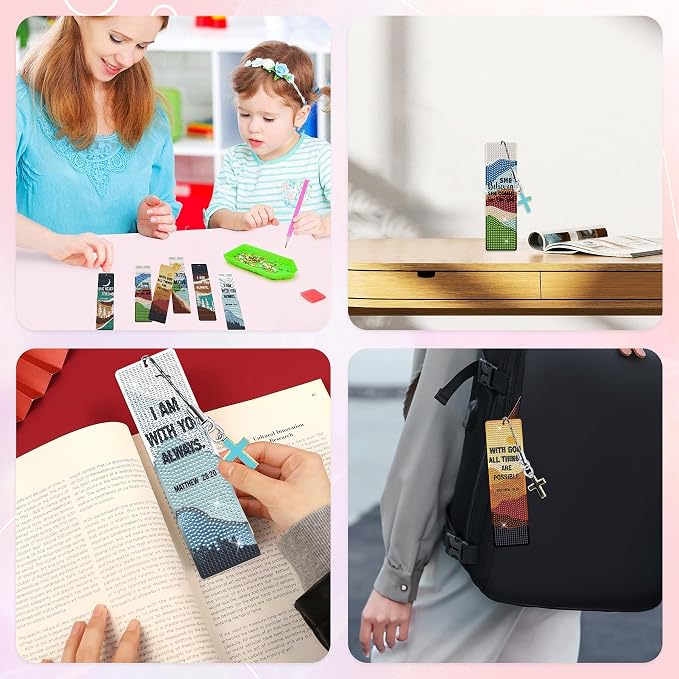 Christian Diamond Art Bookmarks Kit - Boho DIY Diamond Painting Bookmarks with Mountain and Flowers Painting Kits, Religious Bookmark for Adults for Bible Journaling Prayer & Worship Accessories