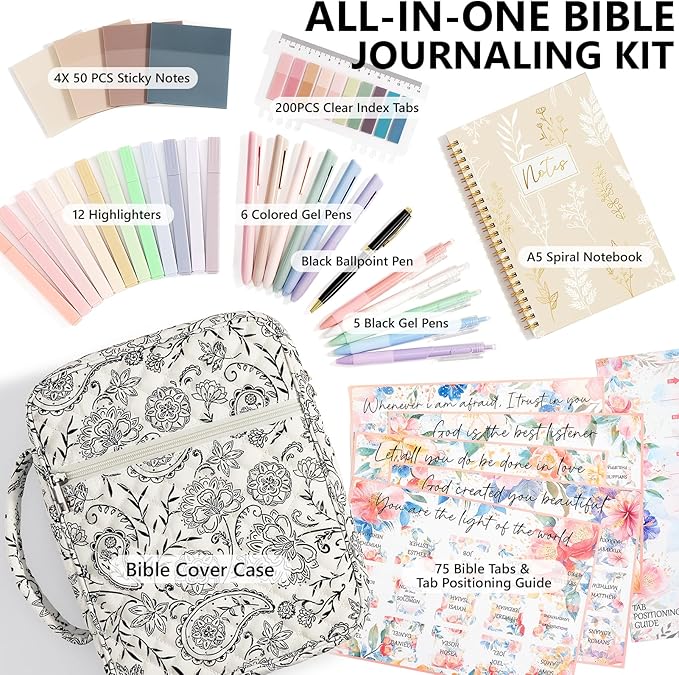 Bible Cover Case for Women Large Bible Bag, Bible Study Supplies Journaling Kit Quilted Church Bag with Handle, Puffer Book Carrying Case w/Tabs Accessories Mothers Day Christian Gifts for Women Mom