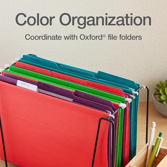 Oxford Hanging File Folders, 25 Pack, Letter Size (8.5" x 11"), 4 Tropical Colors, 5 Tab Positions, Includes Tabs and Inserts, Hanging Files for Office and Document Organization