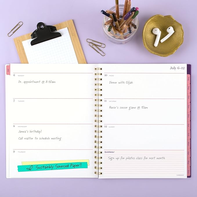 Cambridge Planner 2026-2027 Weekly & Monthly Academic 12-Month July-June, 8-1/2" x 11", Filbert (1792-905A)