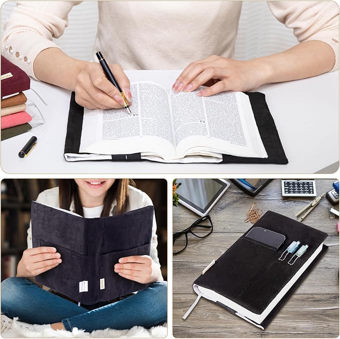 APLUFINE Velvet Book Cover for Paperbacks, Reusable Fabric Book Cover with Pockets, Adjustable Book Protector for Softcover Books, Journals & Bibles