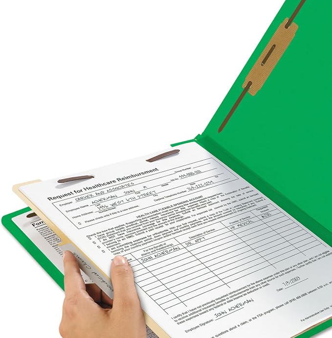 Smead Classification Folder with Prongs, 1 Divider, 2" Fasteners, Letter Size, for Documents Organization, Durable File Organizer for Home, School or Office, Green (13702)