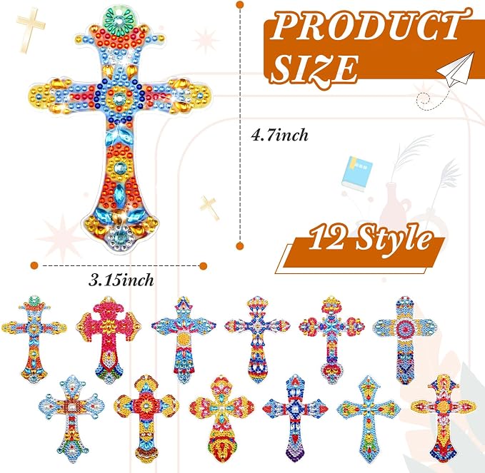 Tenceur 12 Pcs Diamond Painting Bookmarks Vbs 2026 Crafts Gifts 5d Diamond Art Bookmark Kits Rhinestone Bookmark for Sunday School Craft Kit and Christian DIY Arts(Stylish Cross)