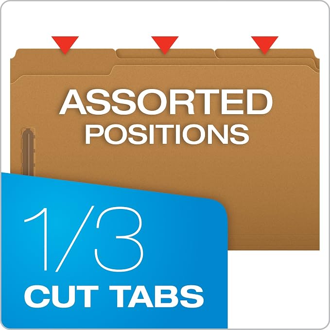 Pendaflex FK312 Pendaflex Kraft 2-Fastener Classification Folder with 1/3 Cut Tabs, 50/Box, Brown, Legal (Pack of 5)