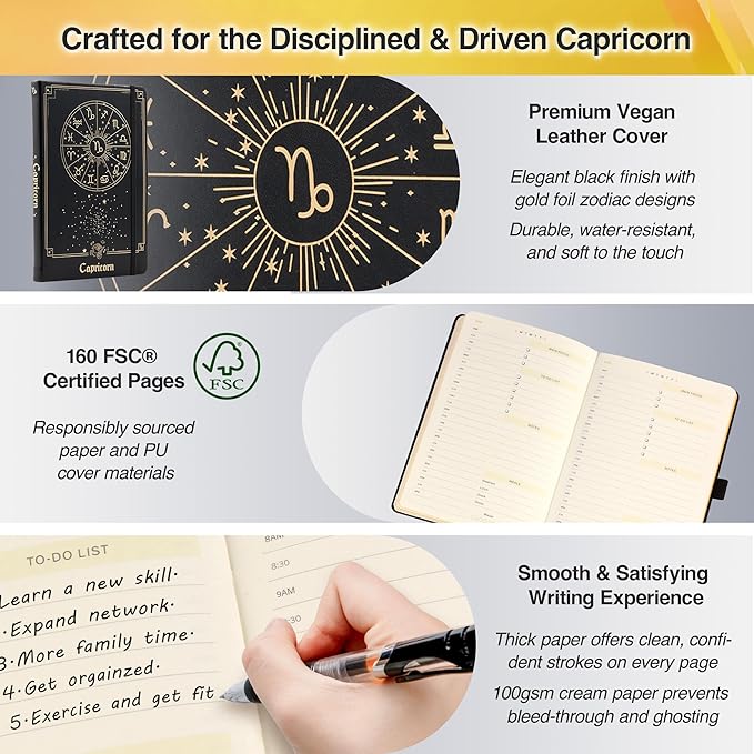 AuroPlanner Capricorn Zodiac Undated Planner – Monthly Weekly Daily Astrology Portable Journal Notebook, A5 (5.8” × 8.3”), 160 Pages 4-Month Layout, 100 GSM Paper
