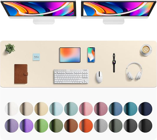 Aothia Faux Leather Desk Mat - Large Mouse Pad, Non-Slip PU Leather Blotter, Waterproof Writing Surface for Office and Home (Beige, 63" x 17")