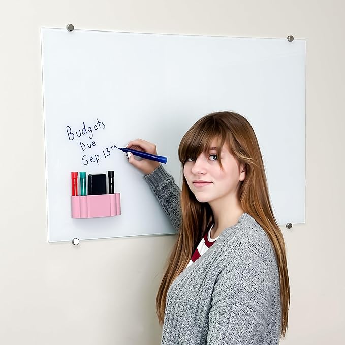 Glassboard Studio Magnetic Dry Erase Marker Holder - Super Strong for Magnetic Glass Whiteboard or Fridge - 2 Large Neodymium Magnets - No Slip Grip - Eco-Friendly PLA Plastic (Blush Pink)