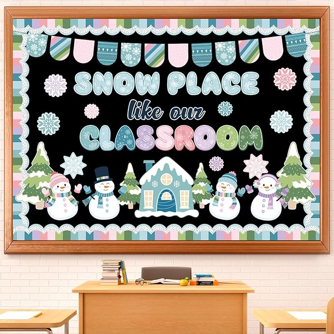 Pastel Winter Bulletin Board Set Snow Place Like Our Classroom Decorations Snowmen Gingerbread House Snowflakes Cutouts for Winter Holiday Christmas School Office Supplies