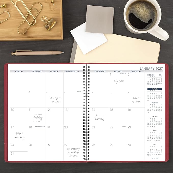 AT-A-GLANCE 2027 Planner, Monthly, 15-Month Jan-Mar, 9" x 11", Unruled Daily Blocks, Red (702501327)