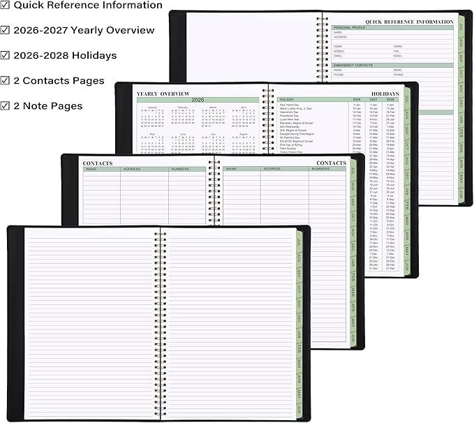 Planner 2026-2027 - Business Planner 2026-2027, 3-Tier Schedule Planning Notepad, JUL 2026 - JUN 2027, Appointment Book, 8.74" x 11.38", 60 Minutes Intervals + Leather Cover + Monthly Tabs + Pocket - Black