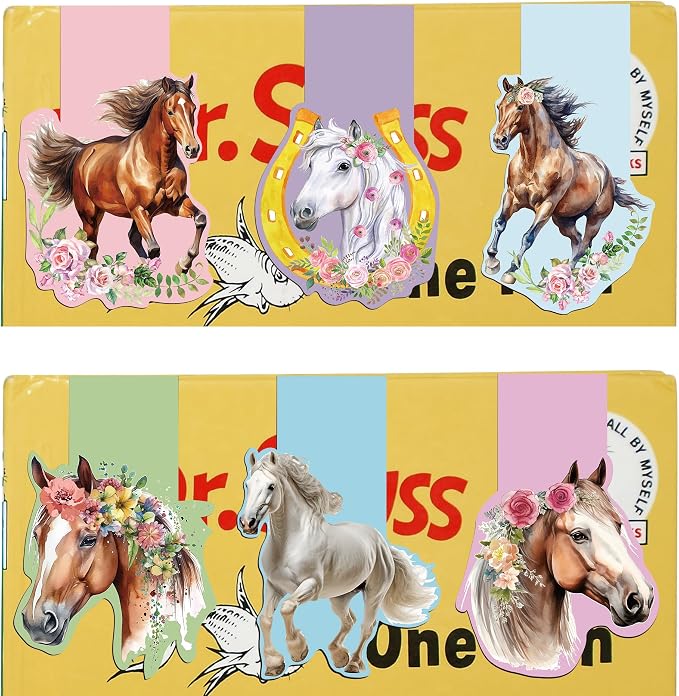 Flower Horse Magnetic Bookmarks - Irregular Shaped Horse Bookmark 6 Pack Magnet Animal Paper Markers Page Clip Set Children Women DIY Gifts for Reading Libros Book Office Classroom Supplies