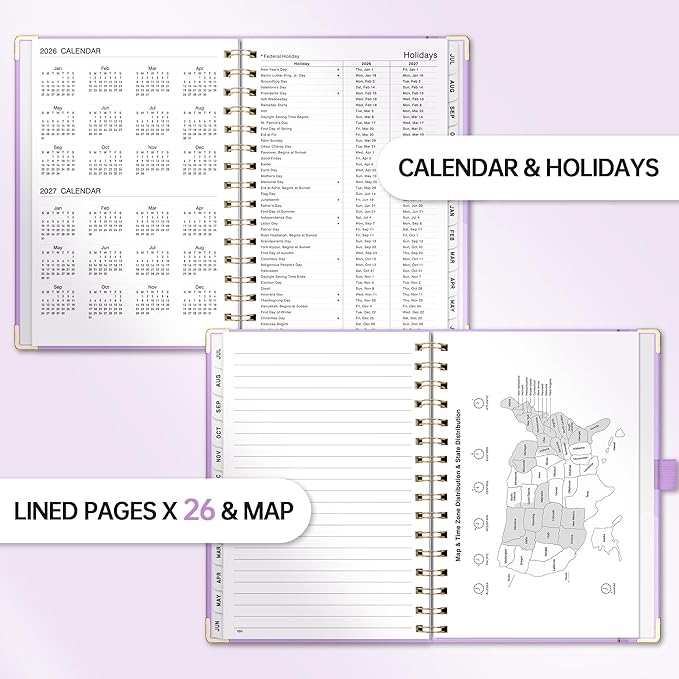Academic Planner 2026-2027, Weekly and Monthly, A5 Size (5.7" x 8.3"), July 2026 - June 2027, To-do List for Tracking, for School, Home, Office, Hardcover, 12-Month Tabs (Purple)