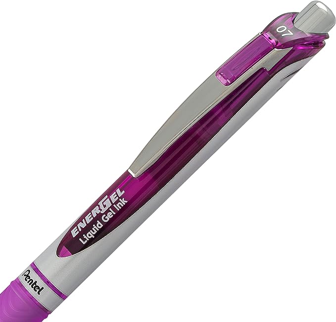 Pentel EnerGel RTX Retractable Liquid Gel Pen, Medium Line, Metal Tip, Pink/Violet Ink, 2-Pack (BL77BP2PV)
