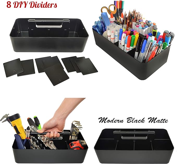 Portable Caddy - Stackable Plastic Organizer with Handle | Desk, Makeup, Dorm, Classroom Art Organizer (Made In Usa) (Black/Royal Purple)