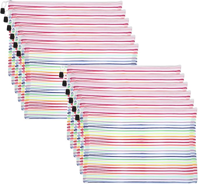 PATIKIL Mesh Zipper Pouch, 12 Pack Nylon A4 Size Pen Pencil Case Document Toiletry Cosmetic Makeup Zipper Travel Pouch Organizer for Office, White