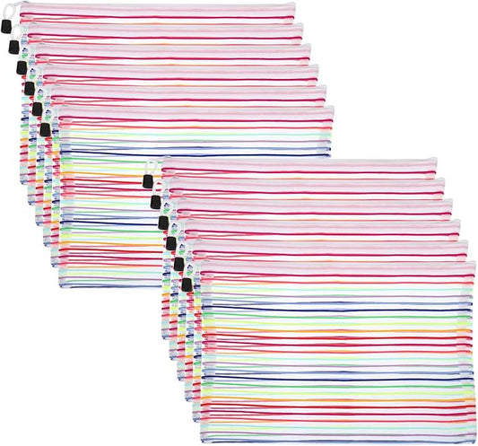 PATIKIL Mesh Zipper Pouch, 12 Pack Nylon A4 Size Pen Pencil Case Document Toiletry Cosmetic Makeup Zipper Travel Pouch Organizer for Office, White