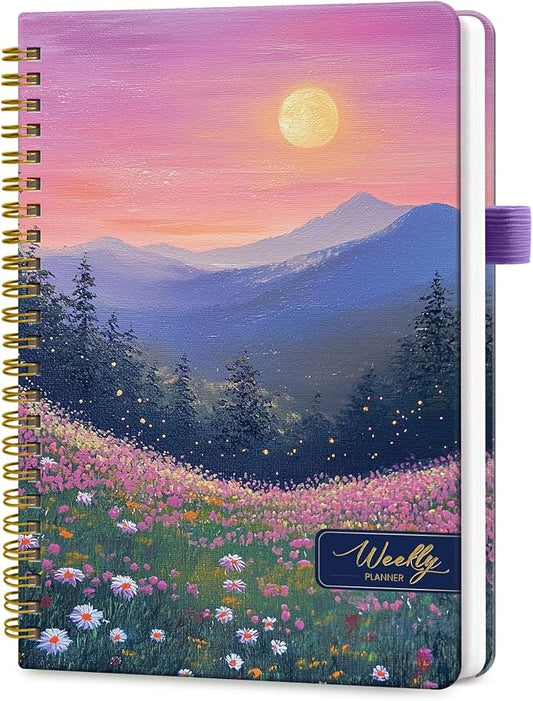Taja Undated Weekly Planner, Weekly To Do List Notebook with Goal & Habit Tracker Organizer, A5 Weekly Planner Notebook with Spiral Binding, 6.1" x 8.2" - Twilight Bloom